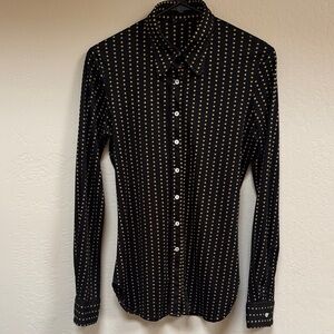 Vintage 1970’s Star Pattern Black and Gold Button Down Shirt